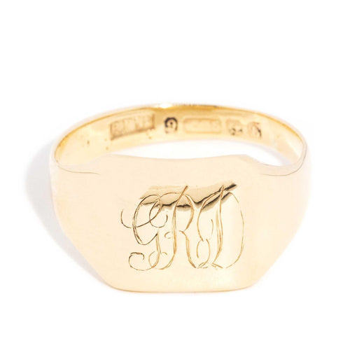 Gerald 1930s Engraved Monogram Signet Ring 9K Yellow Gold