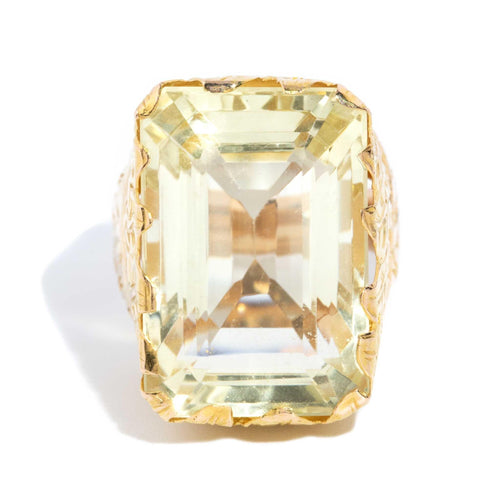 Gloria 1970s Green Quartz Foliate Ring 21K Yellow Gold