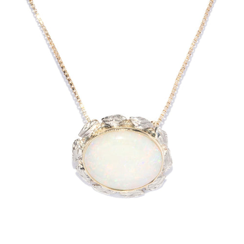 Greta 1980s Opal Wreath Pendant & Chain 14K Two Tone Gold