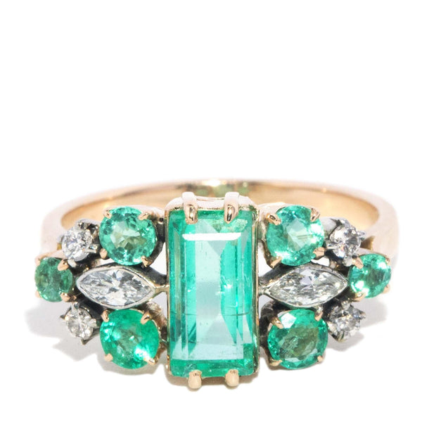 Vintage 1960s 1.50ct Emerald & Diamond 16 Carat Yellow Gold Ring