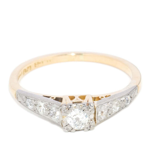 Hanna 1950s Old Cut Diamond Ring 18K Two Tone Gold