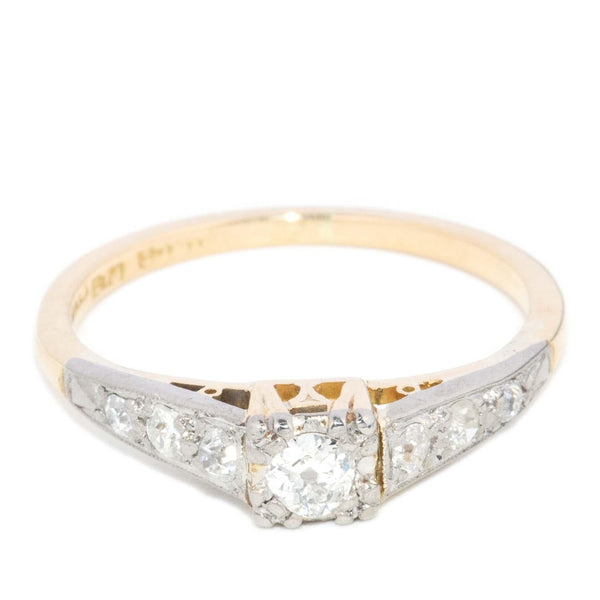 Vintage Circa 1950s Transition Cut Diamond Ring 18 Carat Gold