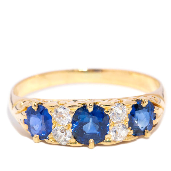 Harlow 1980s Sapphire & Diamond Ring 18K Yellow Gold