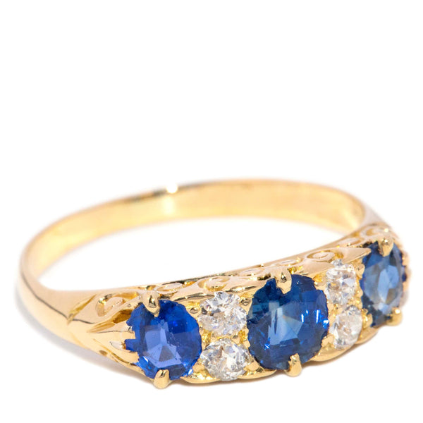 Harlow 1980s Sapphire & Diamond Ring 18K Yellow Gold Rings Anthology Jewellers 