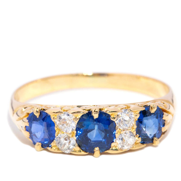 Harlow 1980s Sapphire & Diamond Ring 18K Yellow Gold Rings Anthology Jewellers 