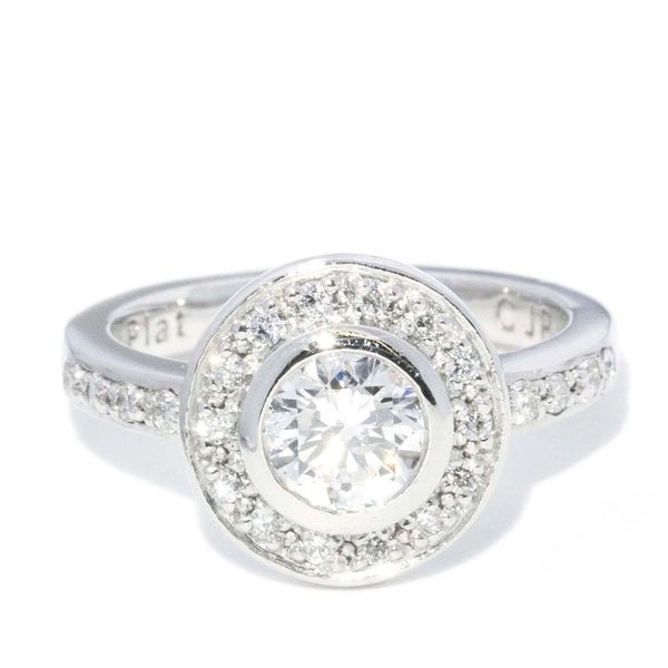 Contemporary Rubover Brilliant Diamond Halo Ring in Platinum