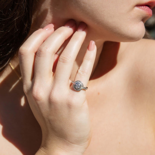 Contemporary Rubover Brilliant Diamond Halo Ring in Platinum