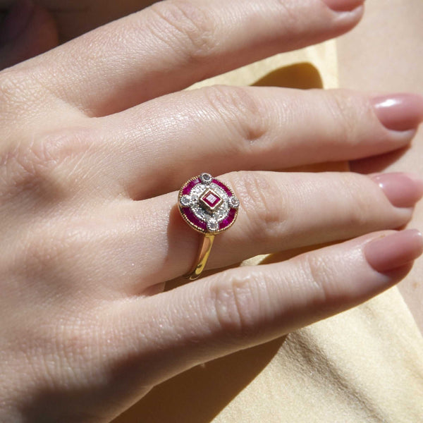Harriet Ruby & Diamond Cluster 9ct Gold Ring* DRAFT Rings Imperial Jewellery 