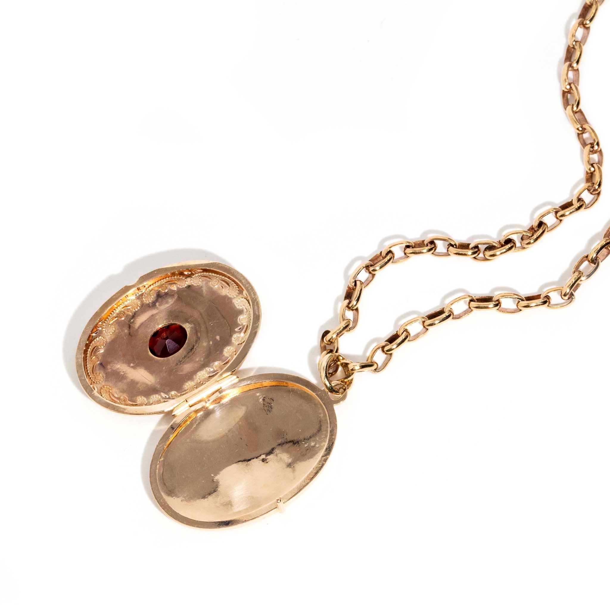 Haven Garnet Engraved Oval Locket 9K Yellow Gold Charms & Pendants Imperial Jewellery 