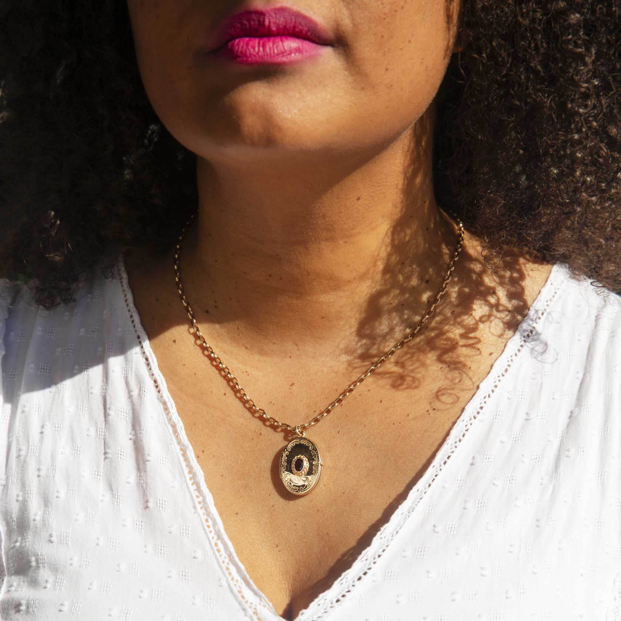Haven Garnet Engraved Oval Locket 9K Yellow Gold Charms & Pendants Imperial Jewellery 