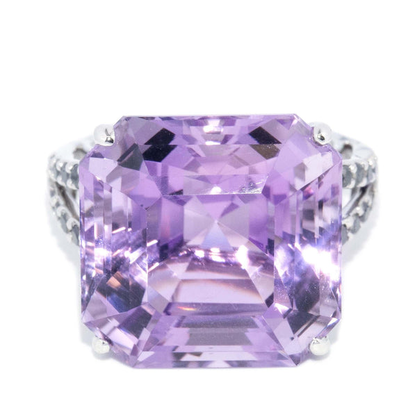 Vintage Circa 1990s Amethyst & Diamond Ring 18 Carat White Gold