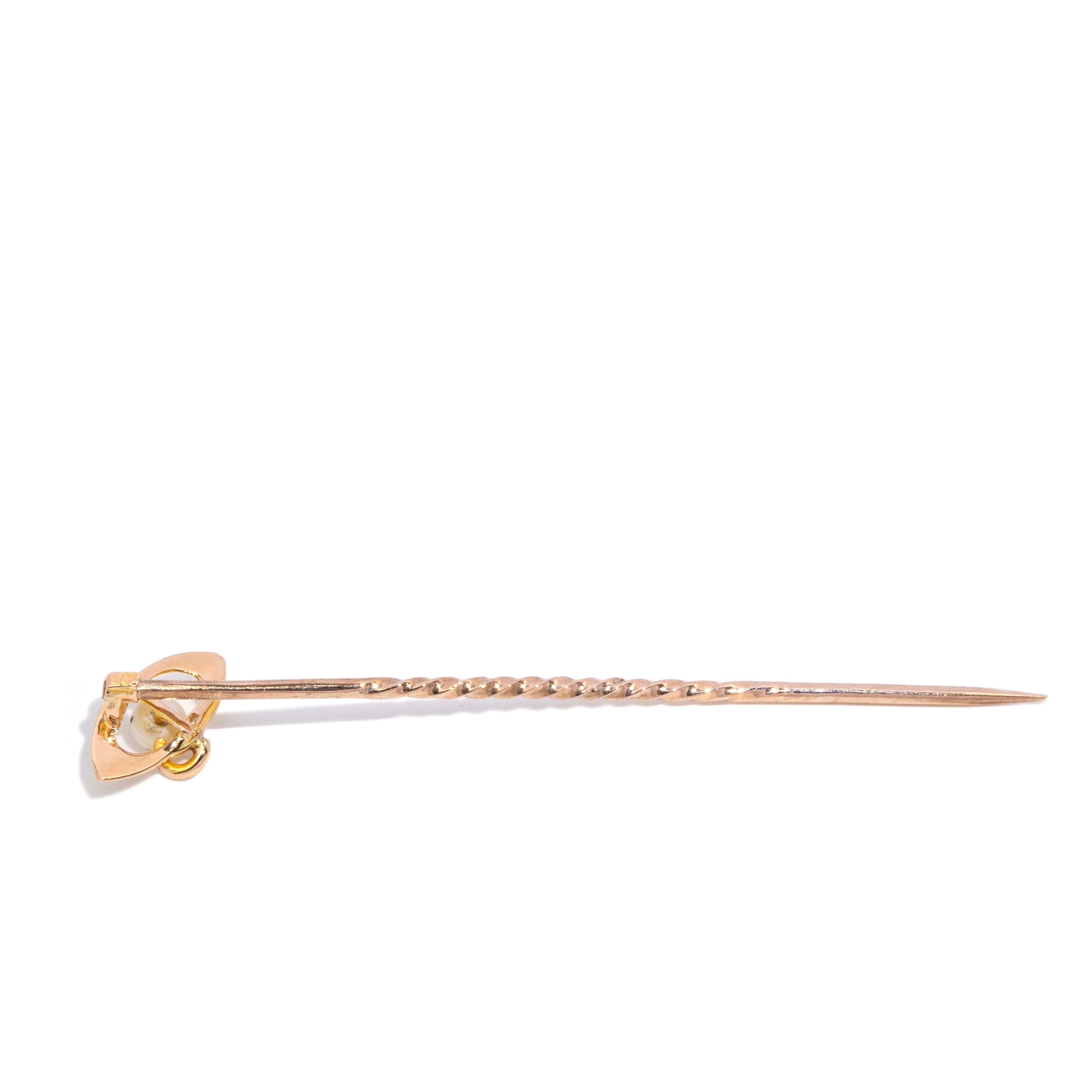 Henrietta Art Deco Era Button Pearl Openwork Setting Hatpin 15ct Yellow Gold Brooches Imperial Jewellery 