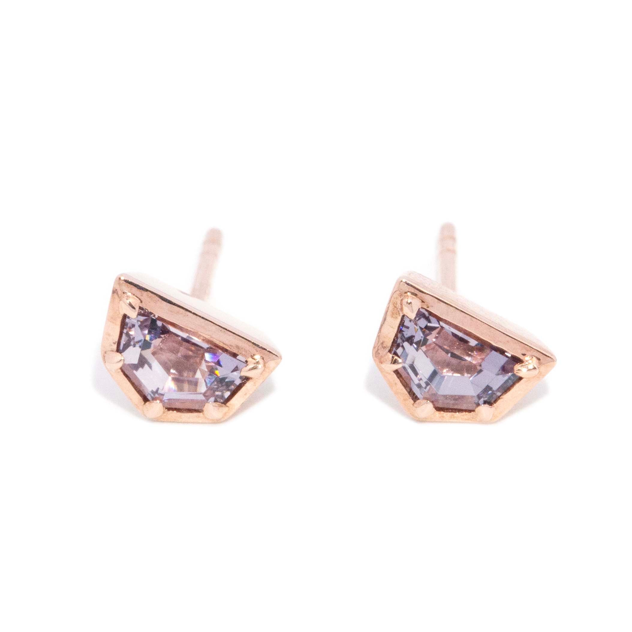 Ida Contemporary Purplish Pink Cadillac Cut Spinel Stud Earrings 9ct Rose Gold Earrings Imperial Jewellery 