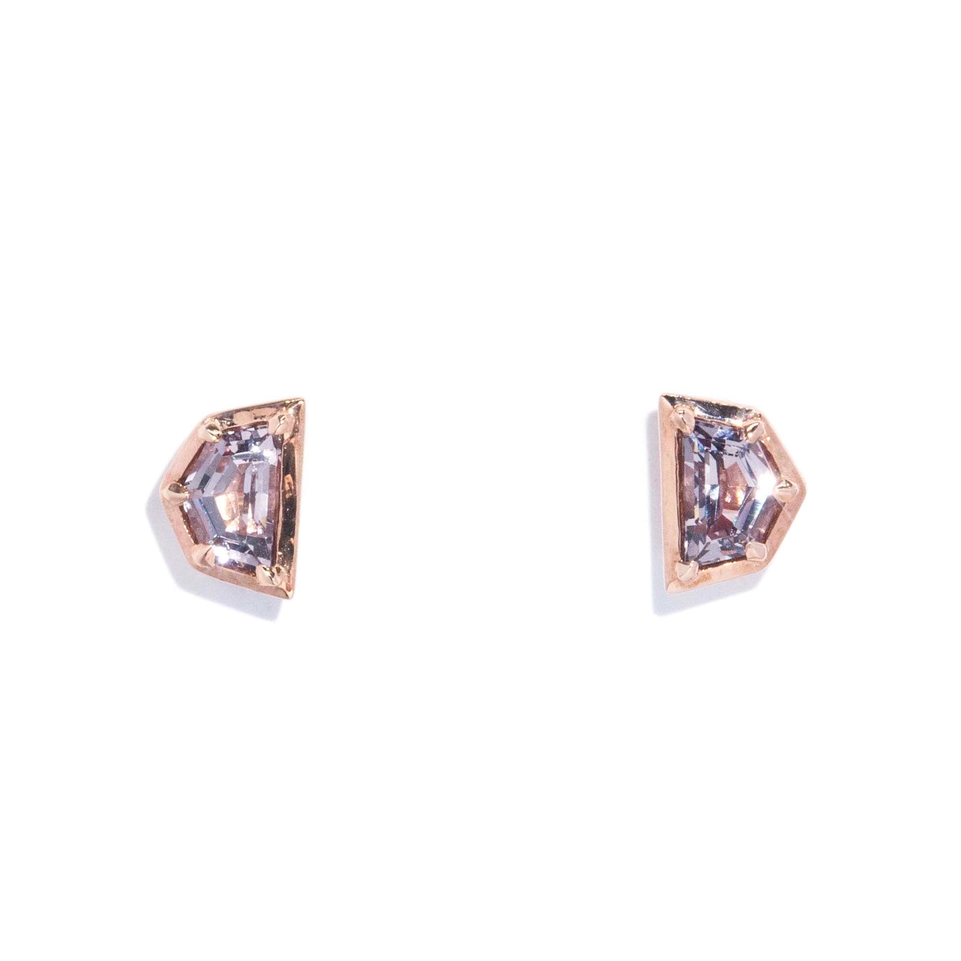 Ida Contemporary Purplish Pink Cadillac Cut Spinel Stud Earrings 9ct Rose Gold Earrings Imperial Jewellery 