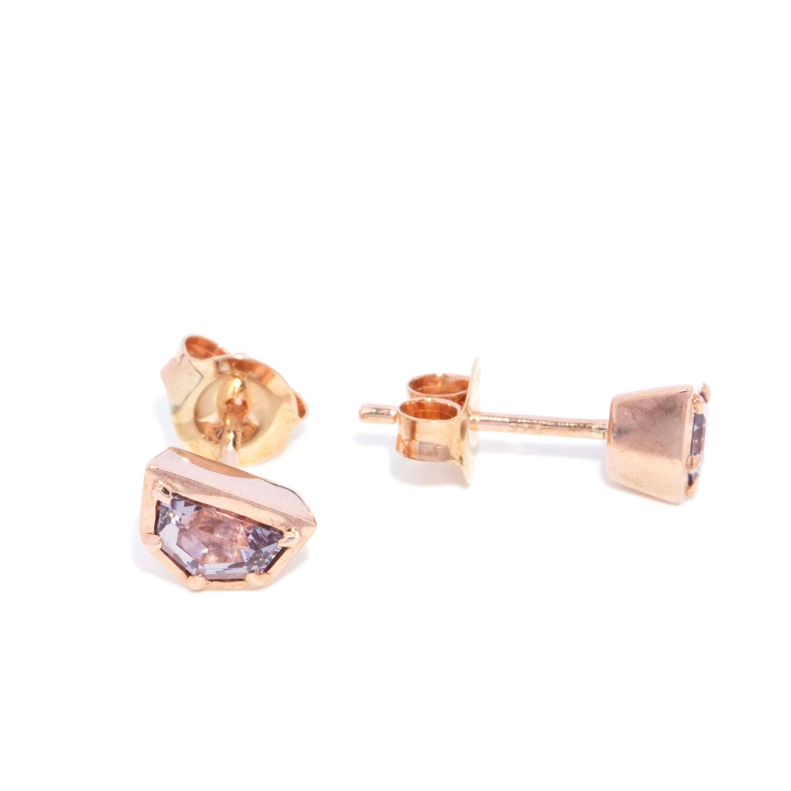 Ida Contemporary Purplish Pink Cadillac Cut Spinel Stud Earrings 9ct Rose Gold Earrings Imperial Jewellery 