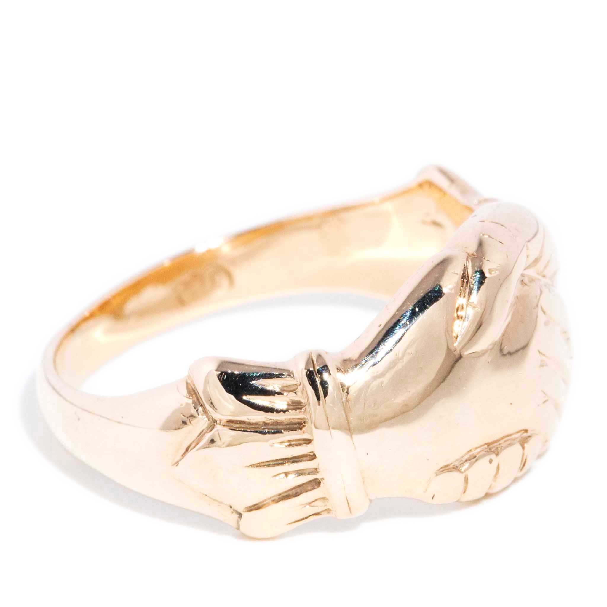 Idzi 1970s Fede Handshake Loyalty Ring 9K Rose Gold Rings Imperial Jewellery 