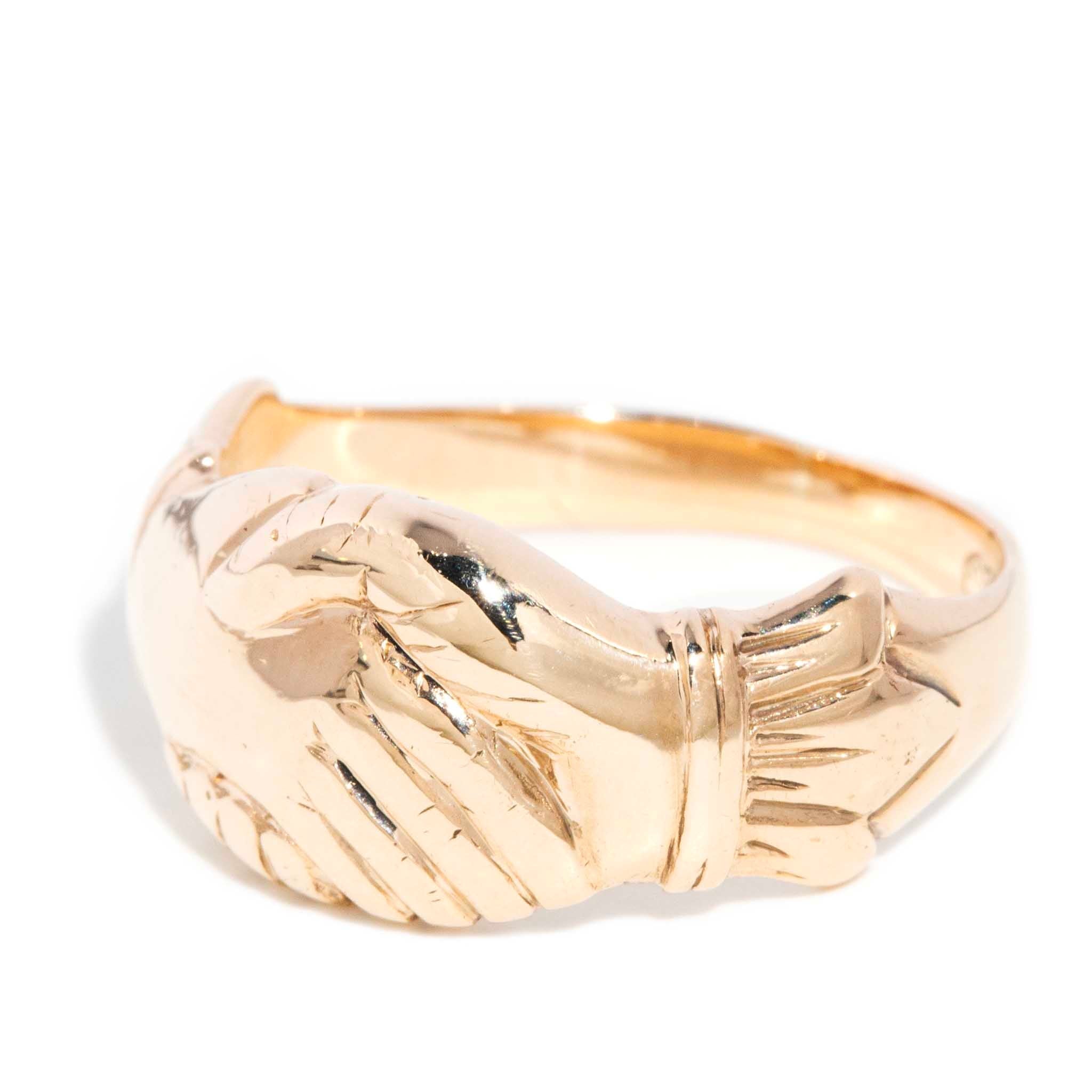 Idzi 1970s Fede Handshake Loyalty Ring 9K Rose Gold Rings Imperial Jewellery 