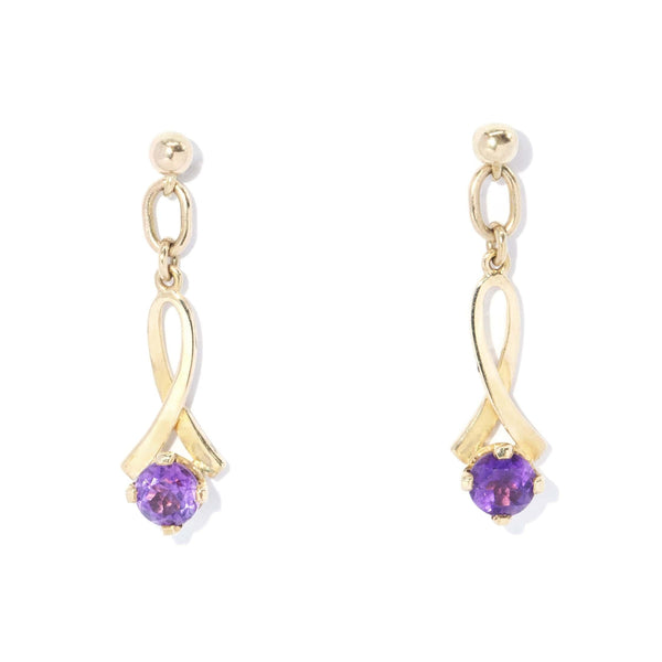Vintage Circa 1980s Amethyst Ribbon Earrings 9 Carat Gold