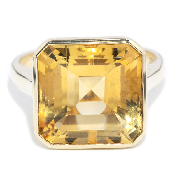Vintage Circa 1980s Square Emerald Cut Citrine Ring 9 Carat Gold