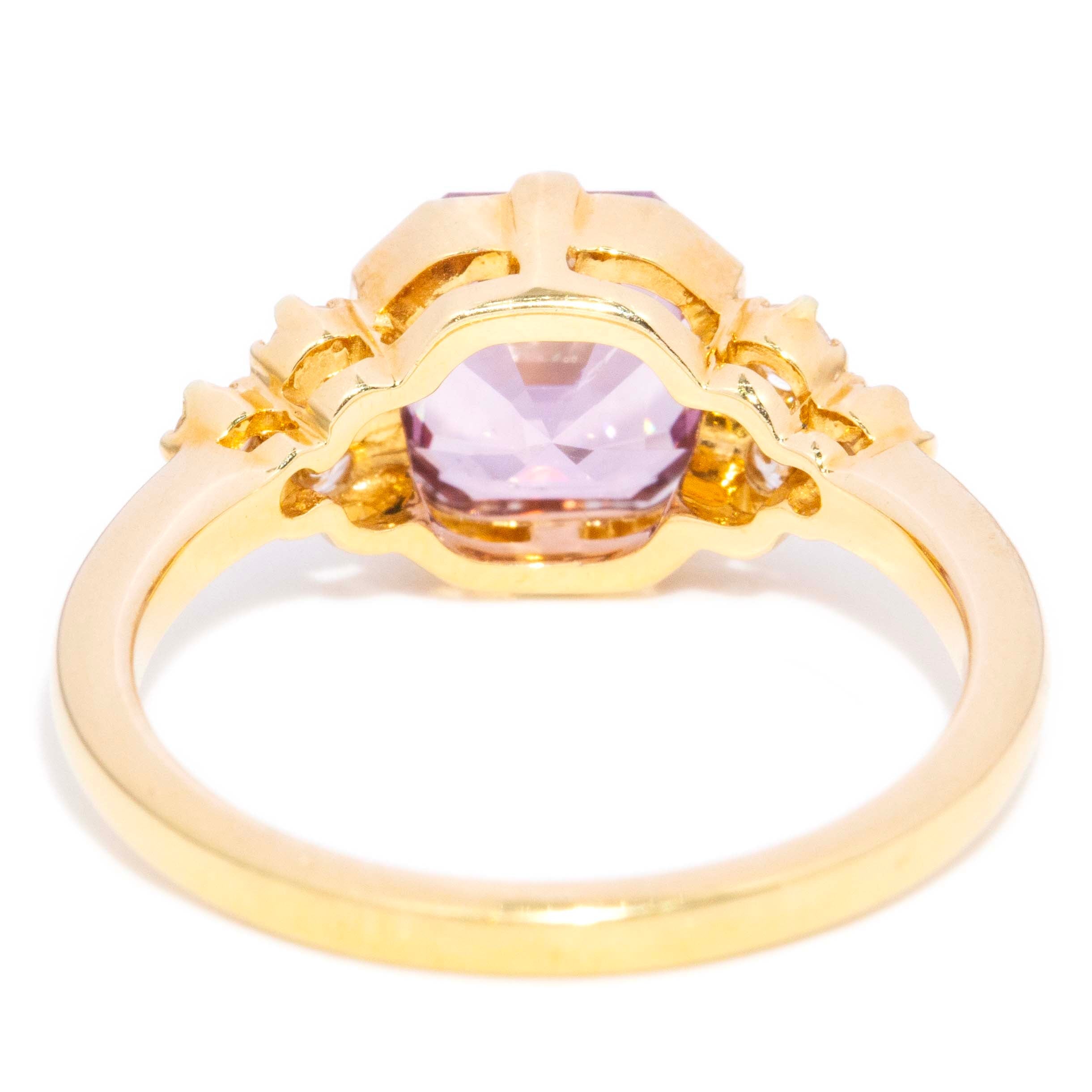 Isadora Asscher Cut Bright Light Purple Spinel & Diamond Ring 18ct Yellow Gold Rings Imperial Jewellery 