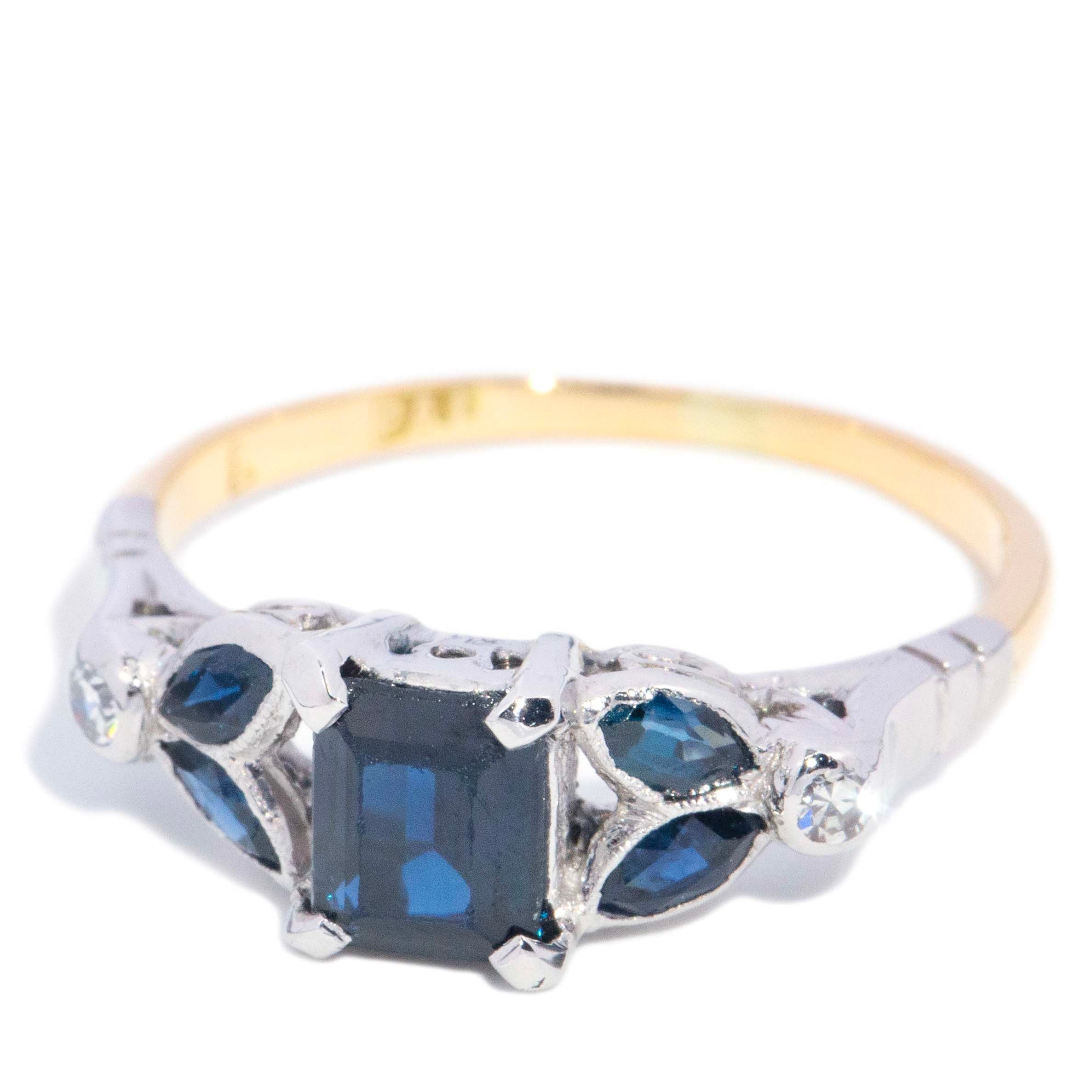 Izzie Sapphire & Diamond Foliate Ring 18K Two Tone Gold Rings Anthology Jewellers 