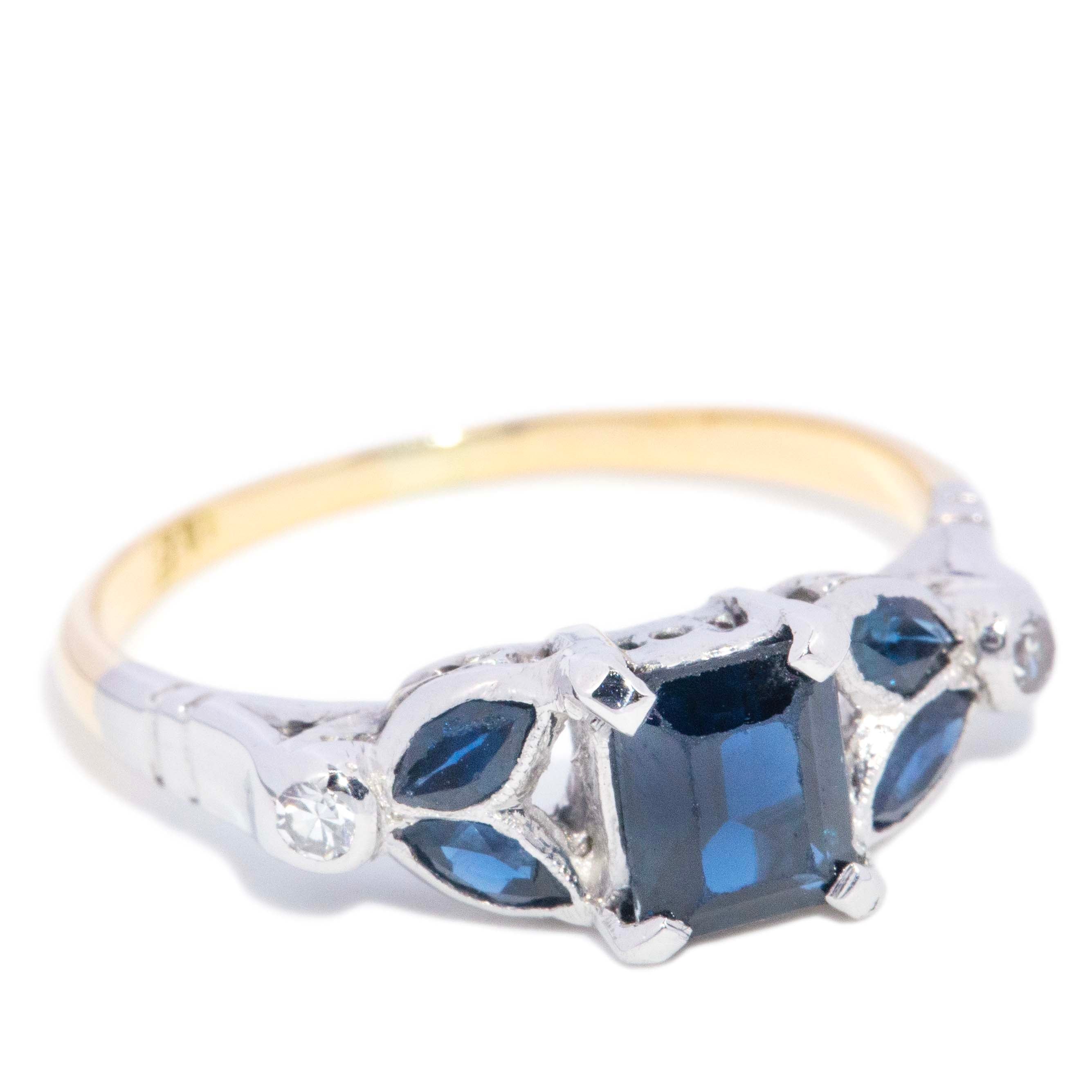 Izzie Sapphire & Diamond Foliate Ring 18K Two Tone Gold Rings Anthology Jewellers 