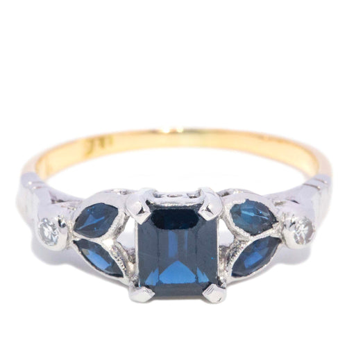 Izzie Sapphire & Diamond Foliate Ring 18K Two Tone Gold