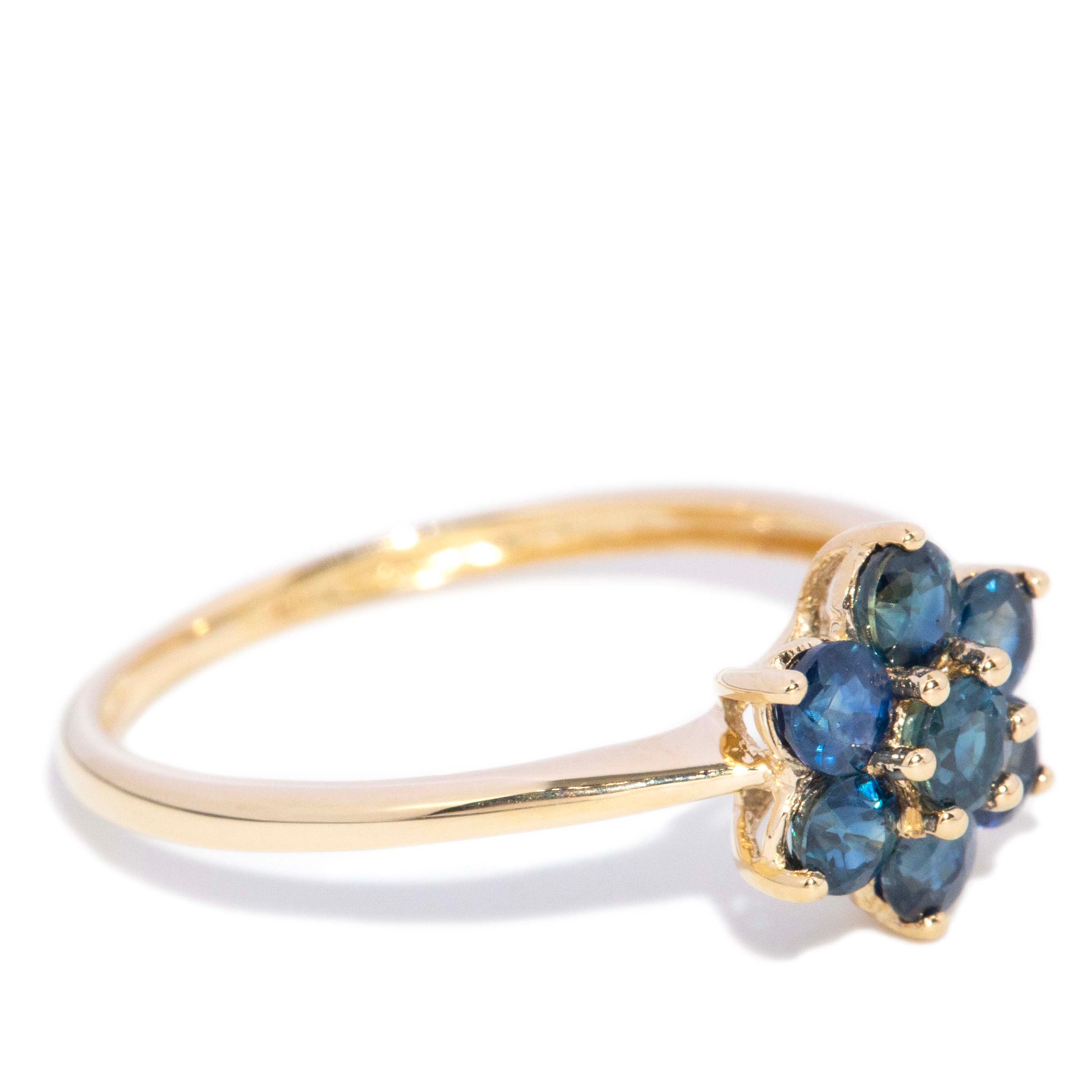 Janine 1980s Sapphire Flower Cluster Ring 10K Yellow Gold