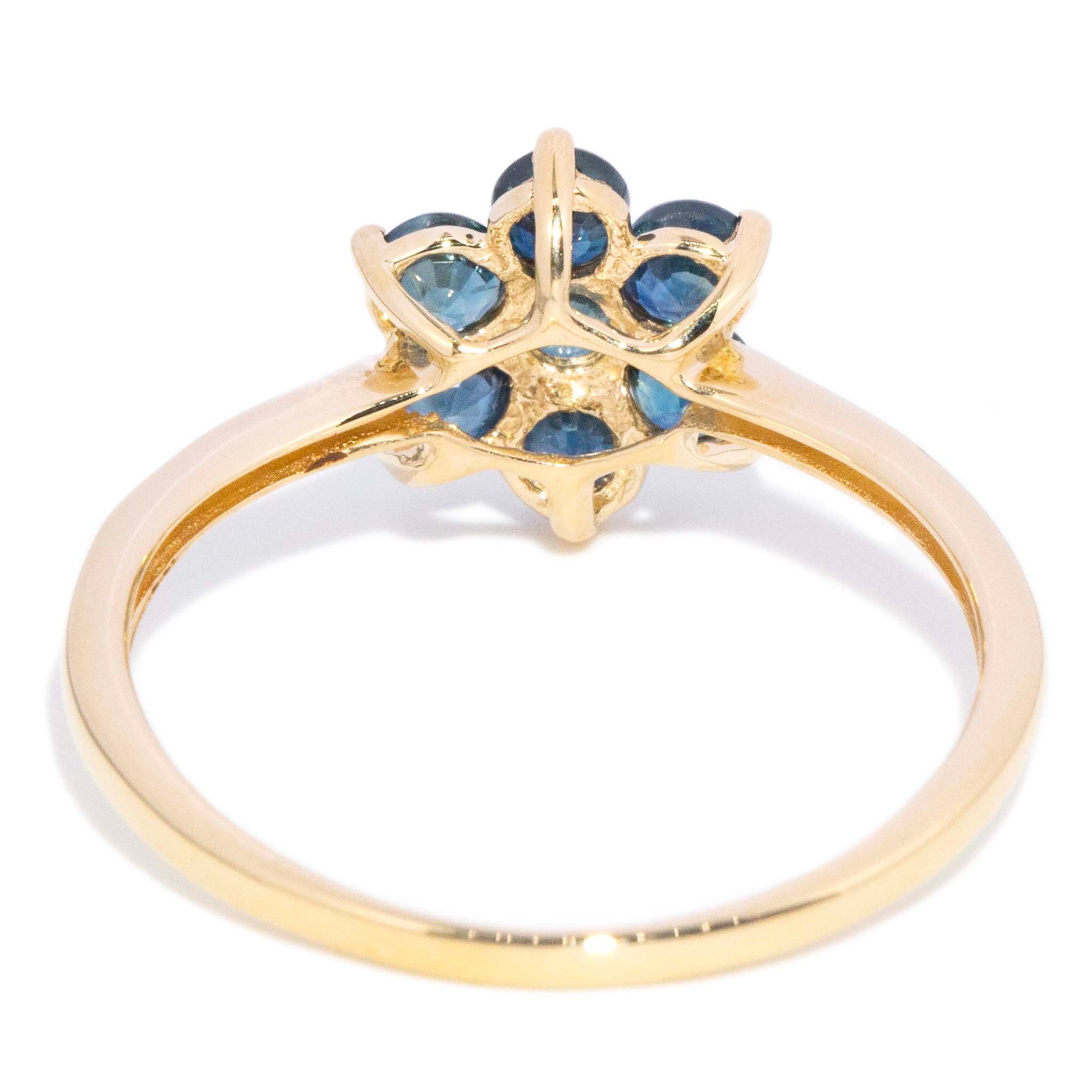Janine 1980s Sapphire Flower Cluster Ring 10K Yellow Gold