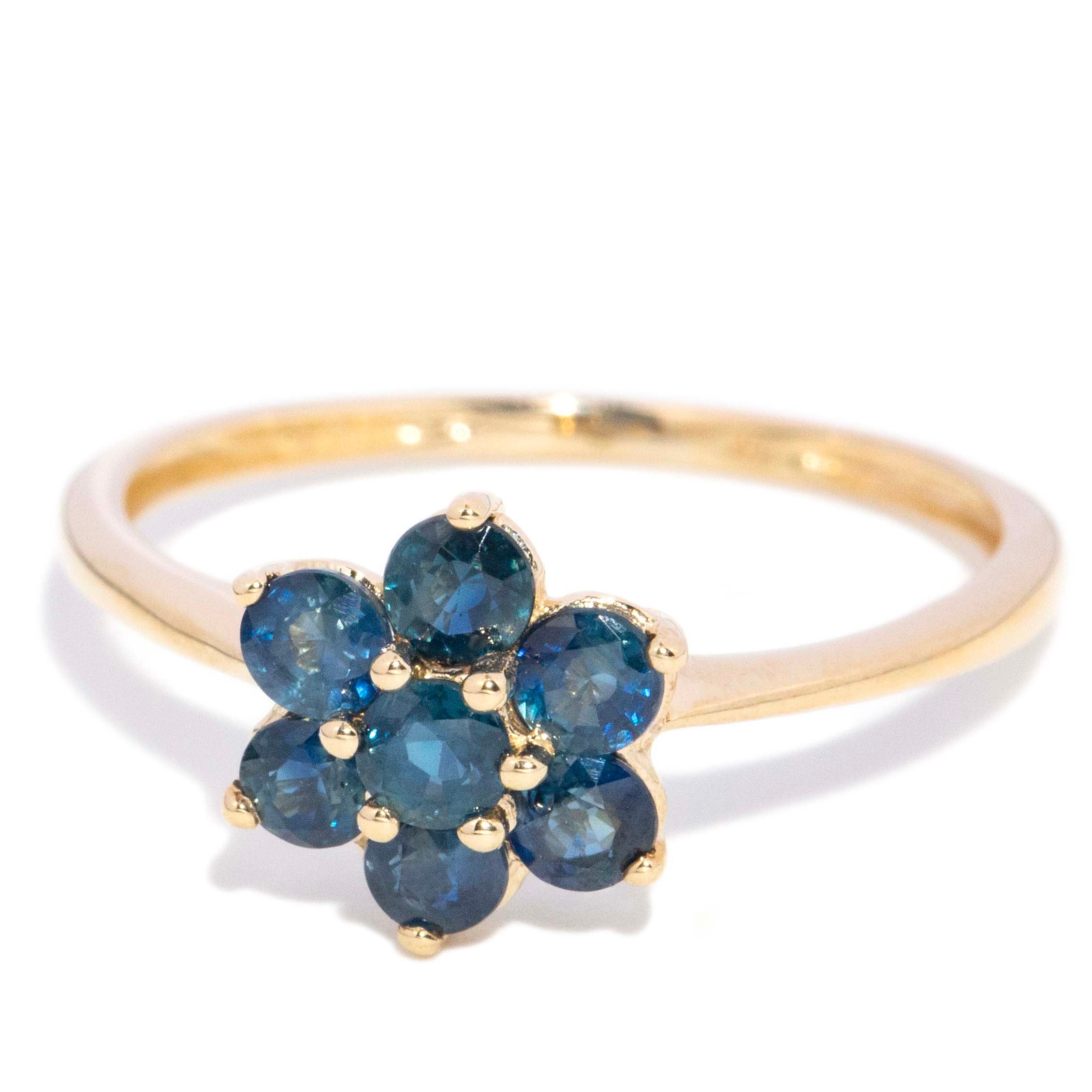 Janine 1980s Sapphire Flower Cluster Ring 10K Yellow Gold