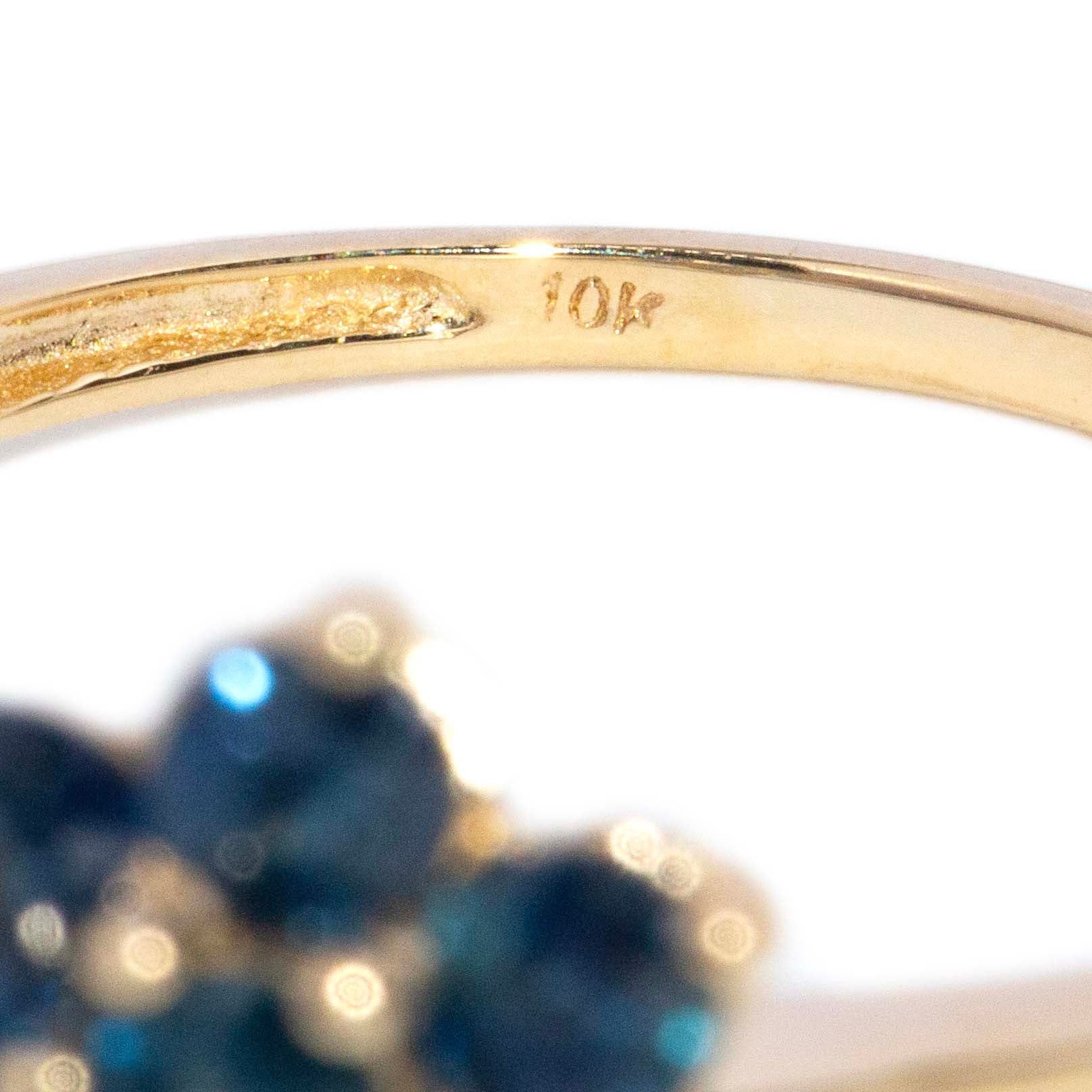Janine 1980s Sapphire Flower Cluster Ring 10K Yellow Gold