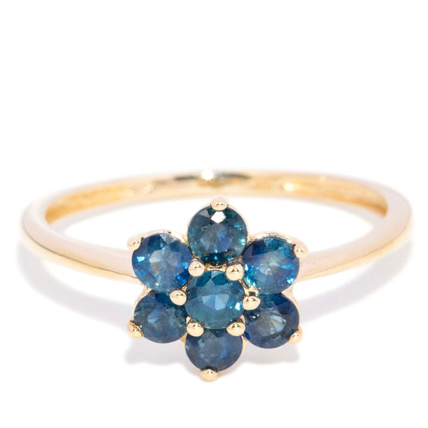 Janine 1980s Sapphire Flower Cluster Ring 10K Yellow Gold Rings Anthology Jewellers 