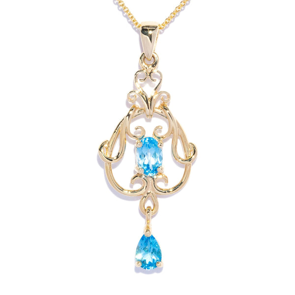 Jazz Blue Topaz Openwork Chandelier Pendant 9K Yellow Gold Charms & Pendants Anthology Jewellers 
