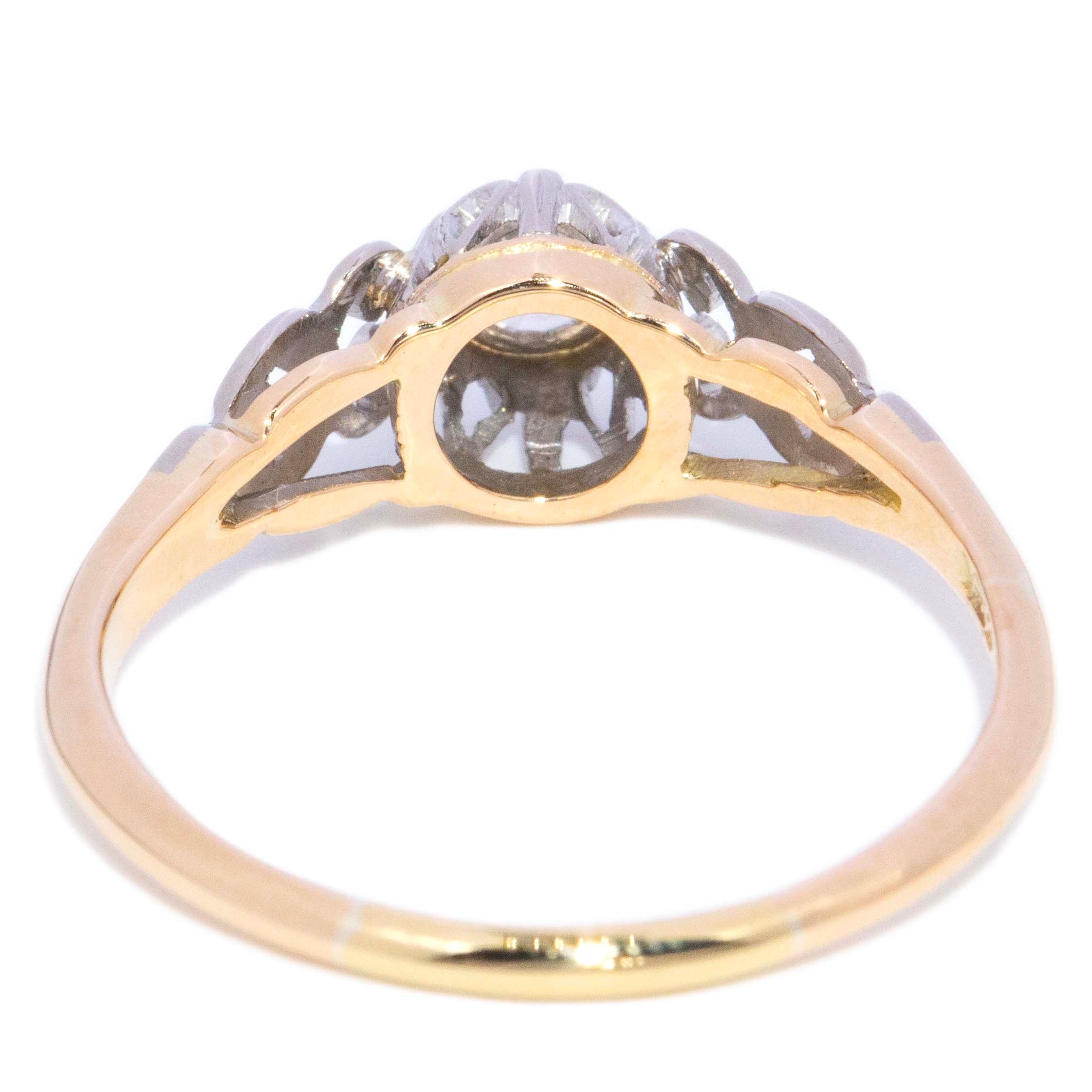 Jeannie Diamond Openwork Solitaire Ring 18K Two Tone Gold