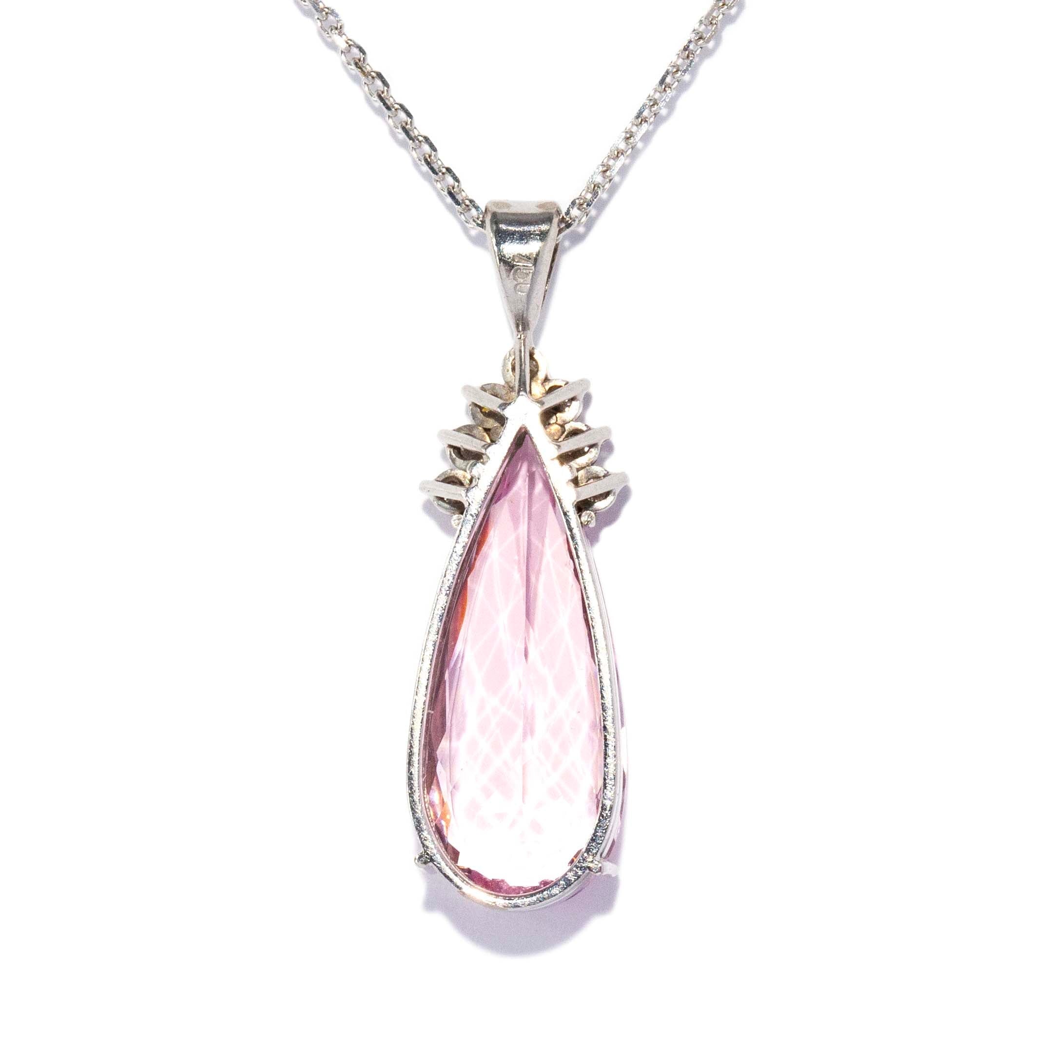 Jenna Contemporary Pear Cut Pink Morganite & Diamond Pendant 18ct White Gold Pendants/Necklaces Imperial Jewellery 