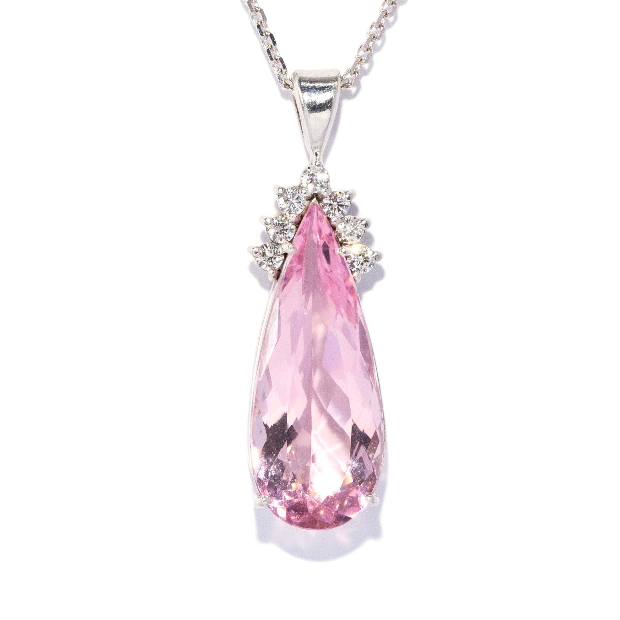 Jenna Contemporary Pear Cut Pink Morganite & Diamond Pendant 18ct White Gold Pendants/Necklaces Imperial Jewellery 