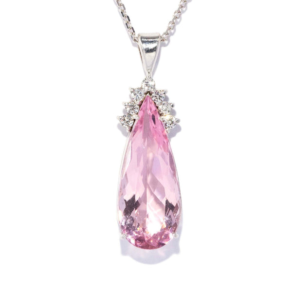 Jenna Contemporary Pear Cut Pink Morganite & Diamond Pendant 18ct White Gold Pendants/Necklaces Imperial Jewellery 