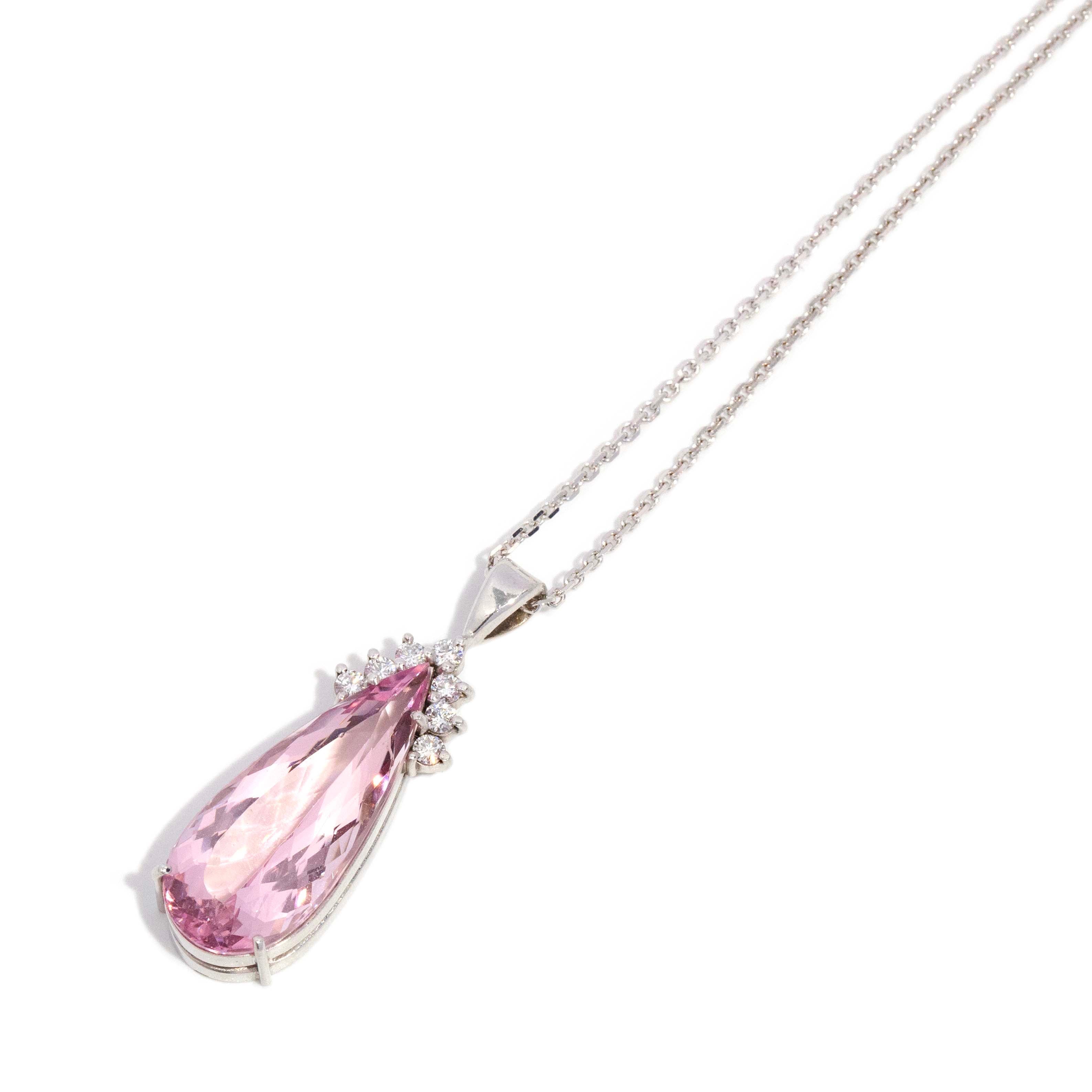 Jenna Contemporary Pear Cut Pink Morganite & Diamond Pendant 18ct White Gold Pendants/Necklaces Imperial Jewellery 