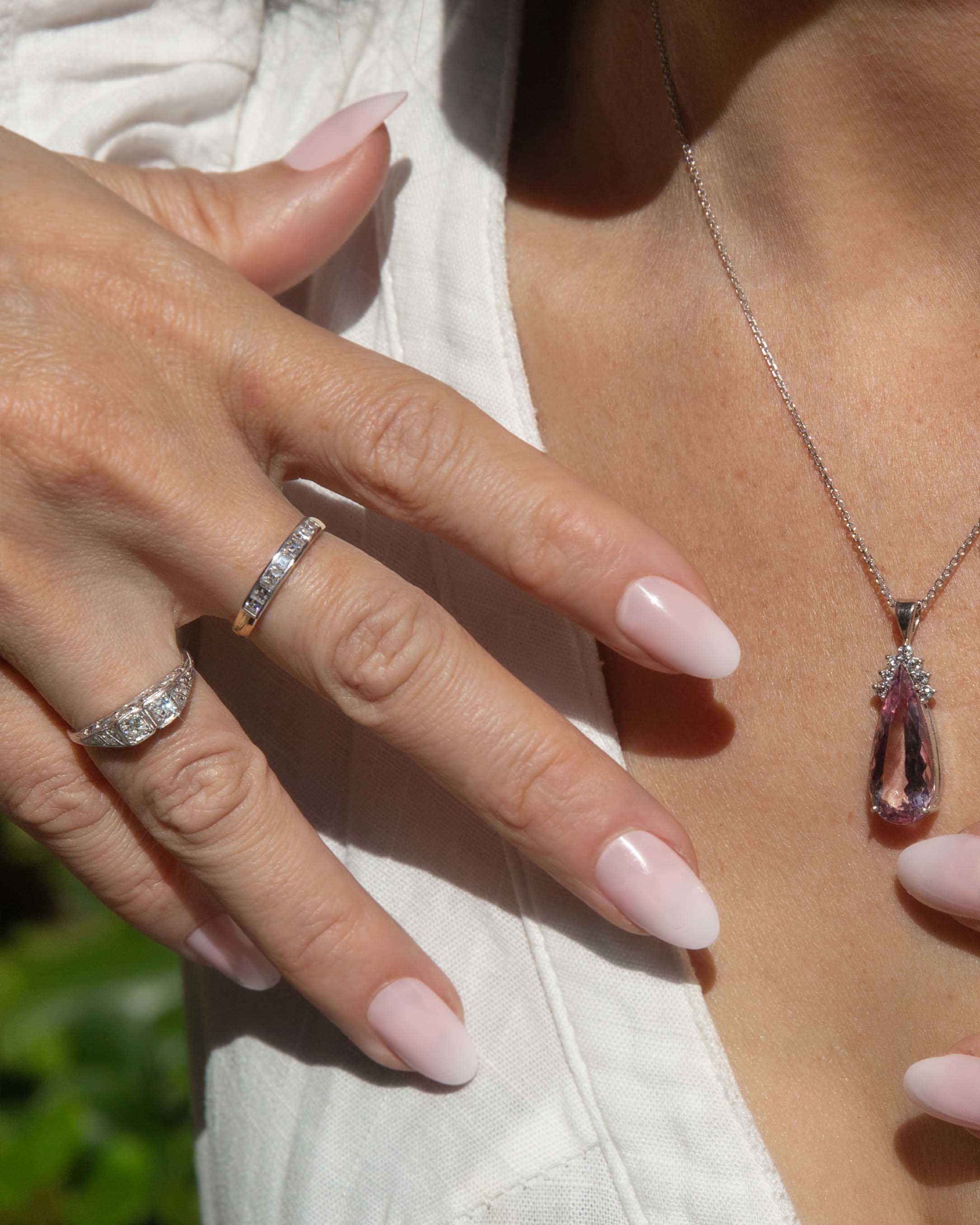 Jenna Contemporary Pear Cut Pink Morganite & Diamond Pendant 18ct White Gold Pendants/Necklaces Imperial Jewellery 