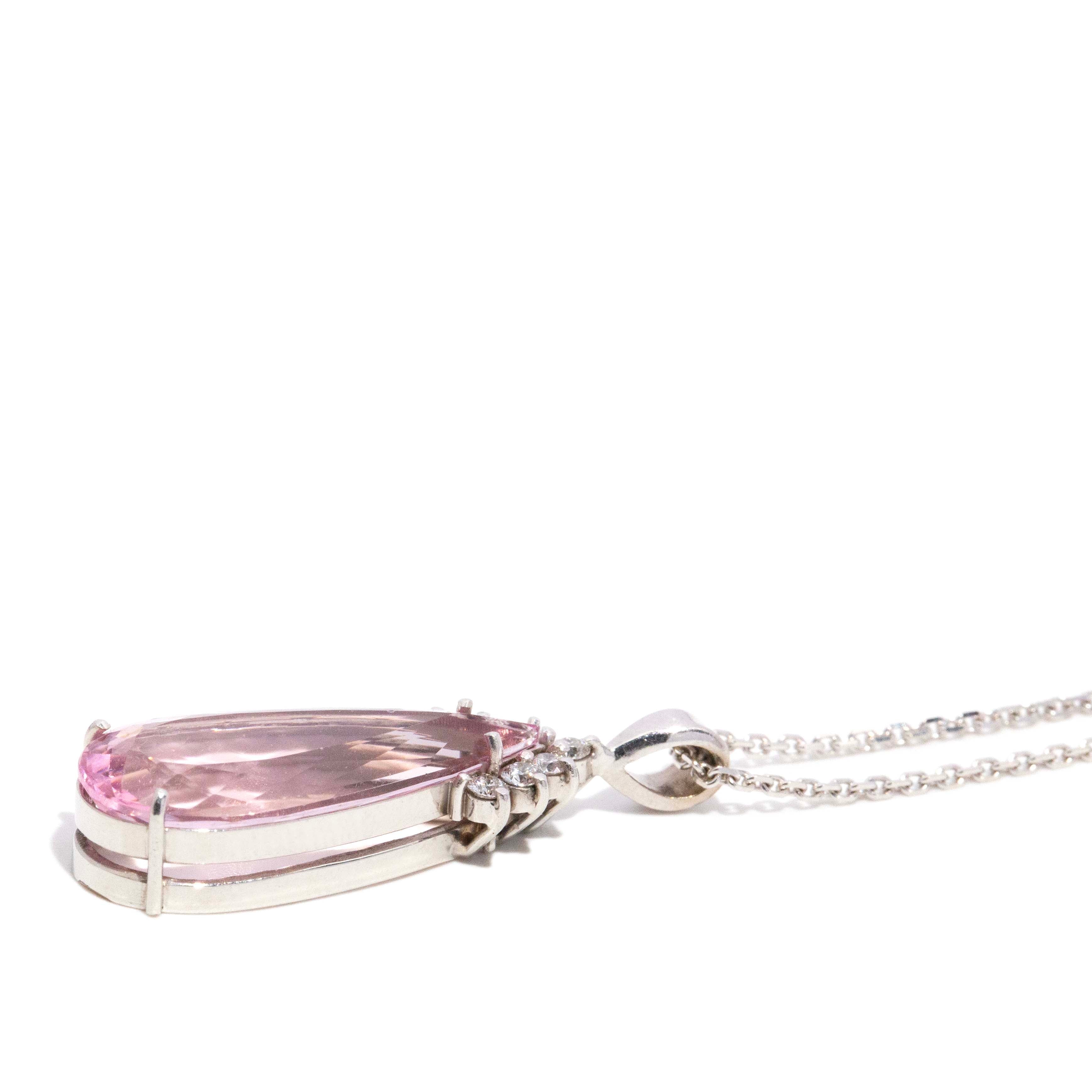 Jenna Contemporary Pear Cut Pink Morganite & Diamond Pendant 18ct White Gold Pendants/Necklaces Imperial Jewellery 