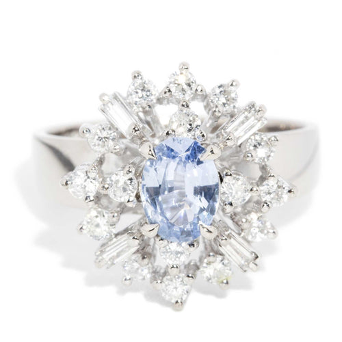 Jianna 1950s Sapphire Diamond Cluster Ring 18K White Gold