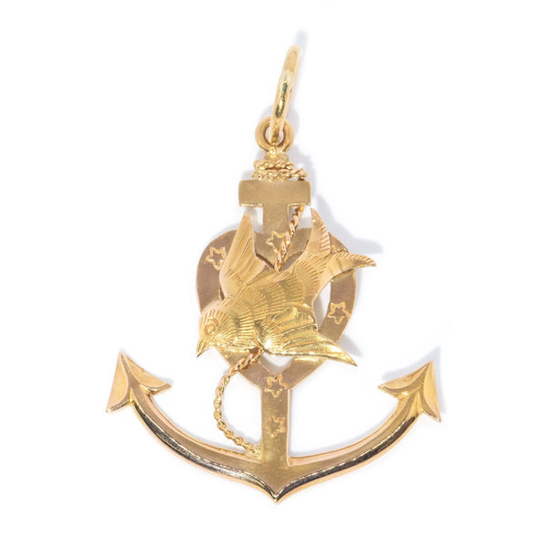 Vintage Circa 1990s Swallow & Anchor Pendant 22 Carat Gold