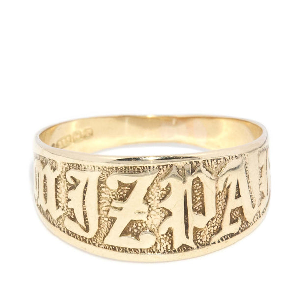 Vintage Circa 1940s Mizpah Watchtower Style Ring 9 Carat Gold