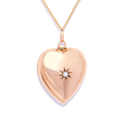 Joy Antique 1920s Seed Pearl Heart Pendant 9K Rose Gold