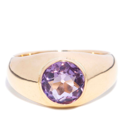 Jude 1950s Flush Set Amethyst Domed Ring 18K Yellow Gold