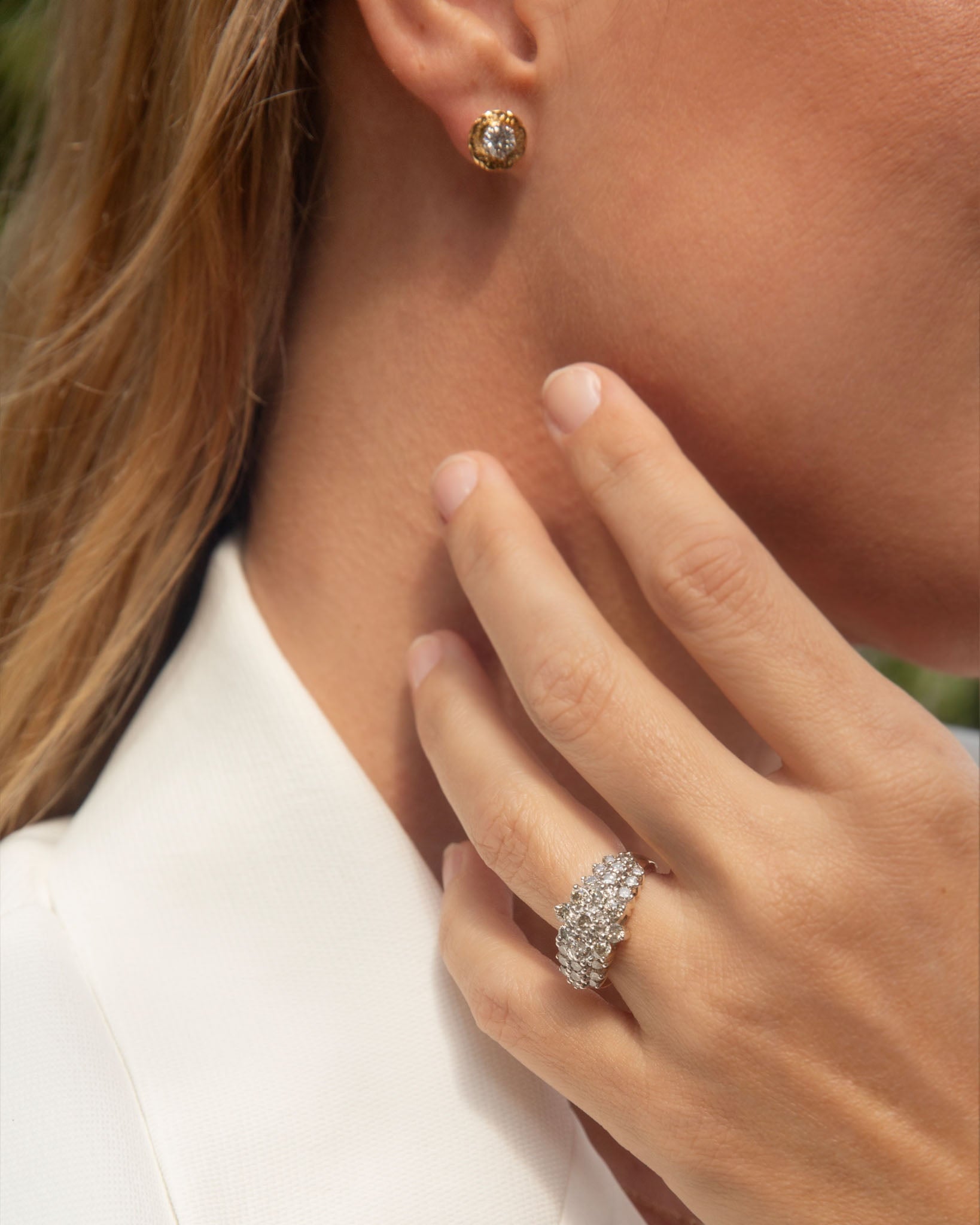 Julia Solitaire Diamond Disc Studs 18K Two Tone Gold Earrings Anthology Jewellers 