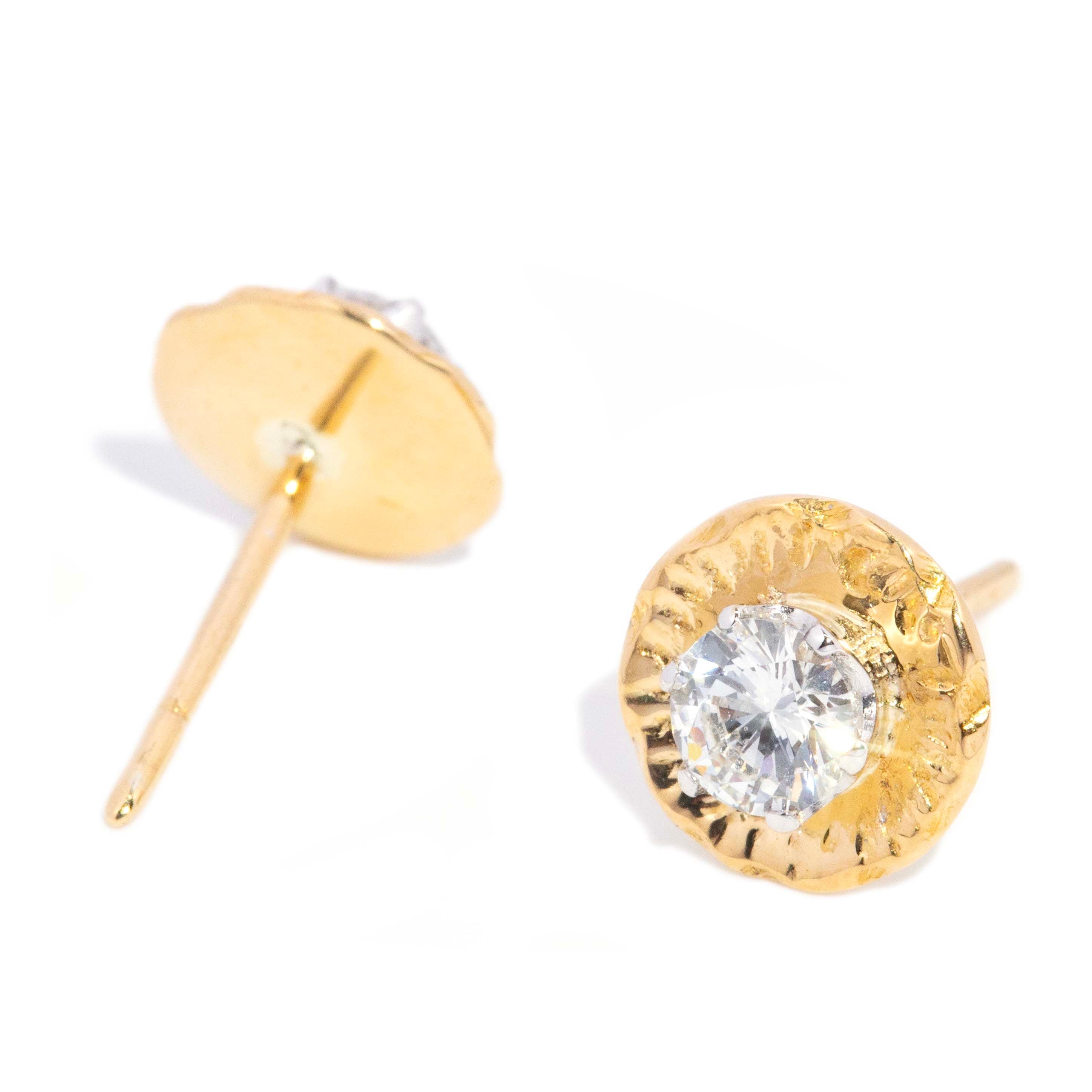 Julia Solitaire Diamond Disc Studs 18K Two Tone Gold Earrings Anthology Jewellers 