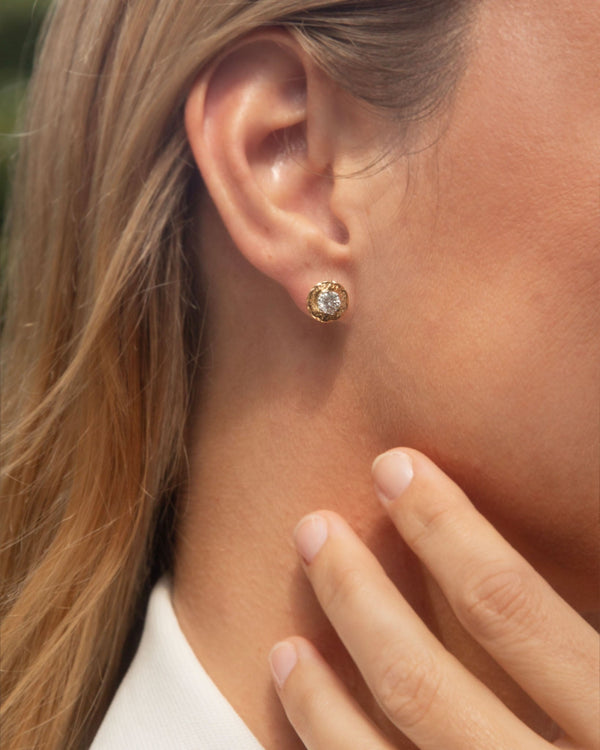 Julia Solitaire Diamond Disc Studs 18K Two Tone Gold Earrings Anthology Jewellers 