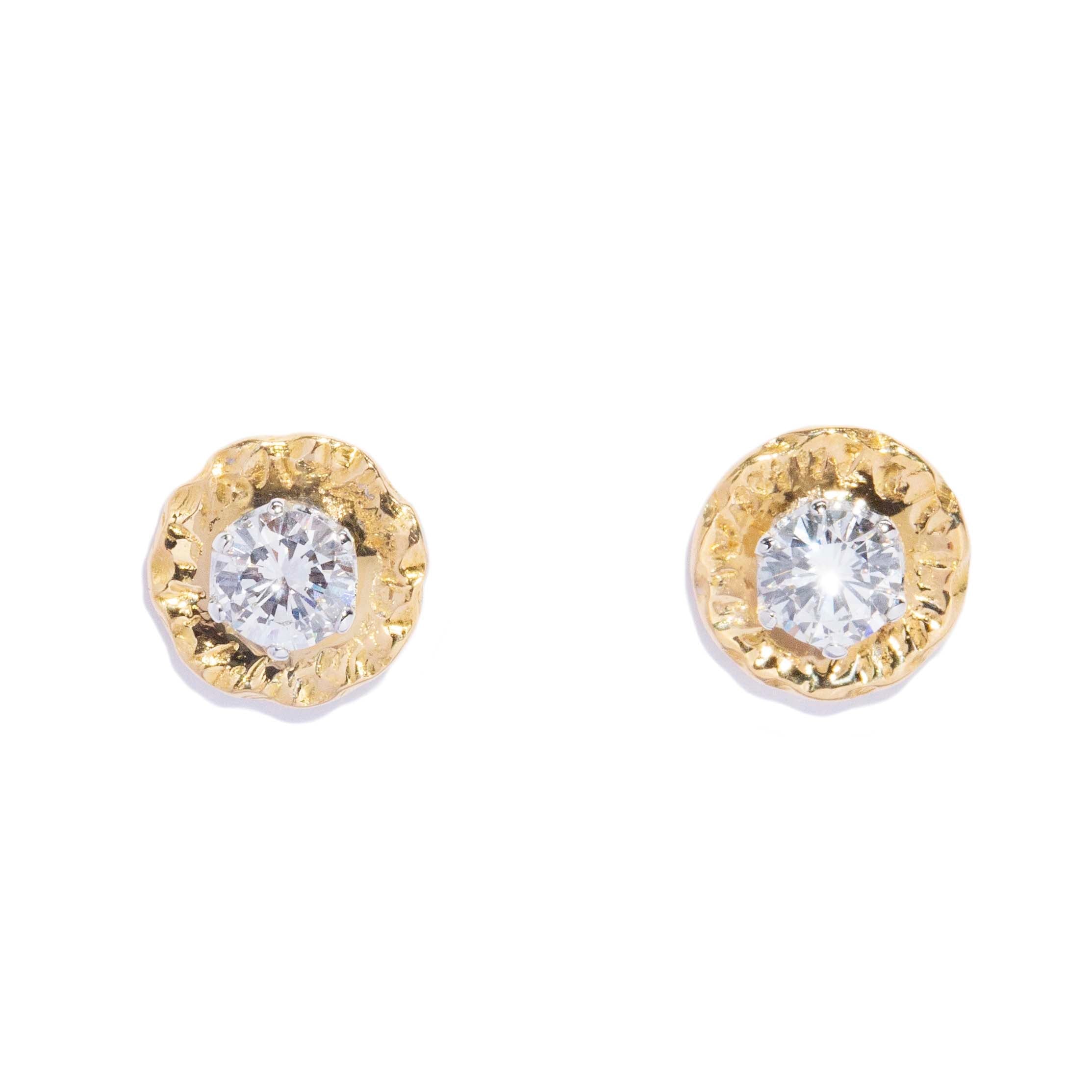 Julia Solitaire Diamond Disc Studs 18K Two Tone Gold Earrings Anthology Jewellers 