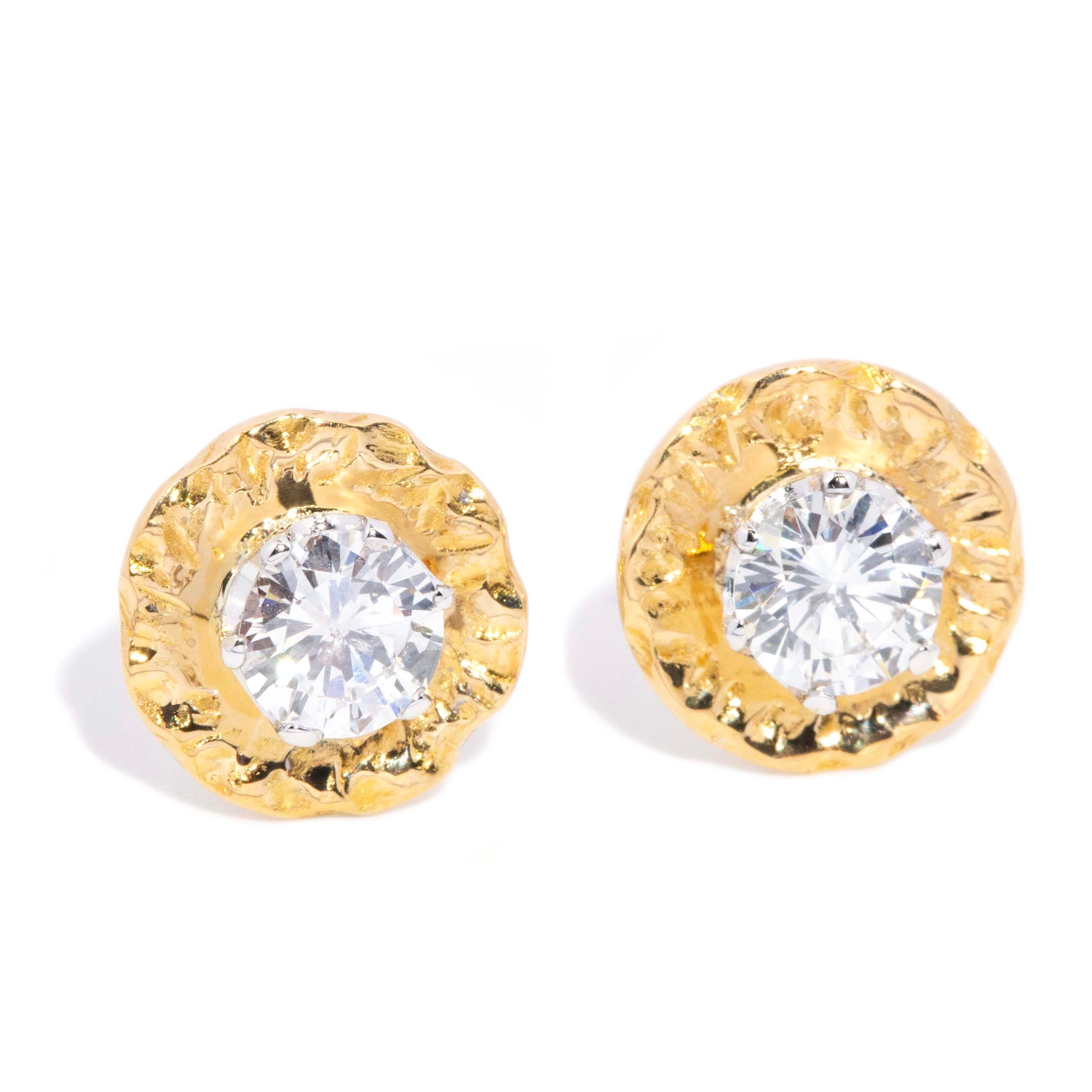 Julia Solitaire Diamond Disc Studs 18K Two Tone Gold Earrings Anthology Jewellers 
